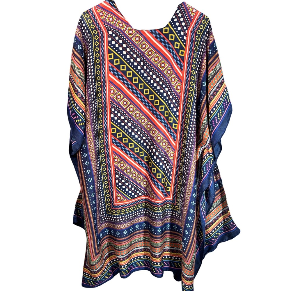 Do Everything in Love Kimono Wrap Geometric Tribal Print Navy Red One Size OS - Picture 5 of 5